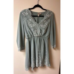 H&M Embroidered Dress in Sage/Mint Green